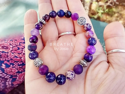 Purple + Silver Mixed Gemstone Bracelet